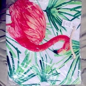 Canvas beach bag, pink flamingo